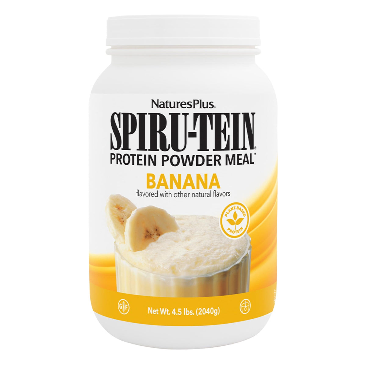 NaturesPlus Spirutein banana, lata, proteína vegetal 14 g por porción.
