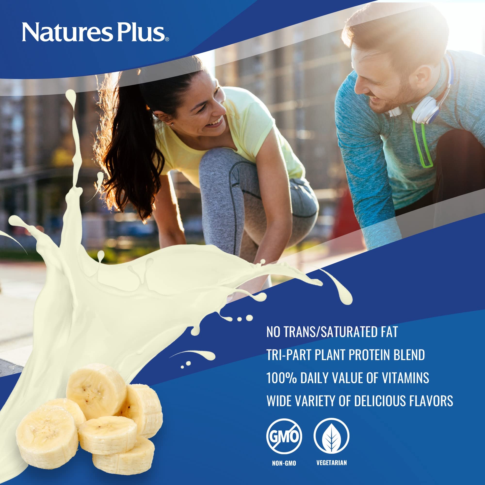 NaturesPlus Spirutein Banana, copa de mezcla, sabor delicioso para merienda saludable