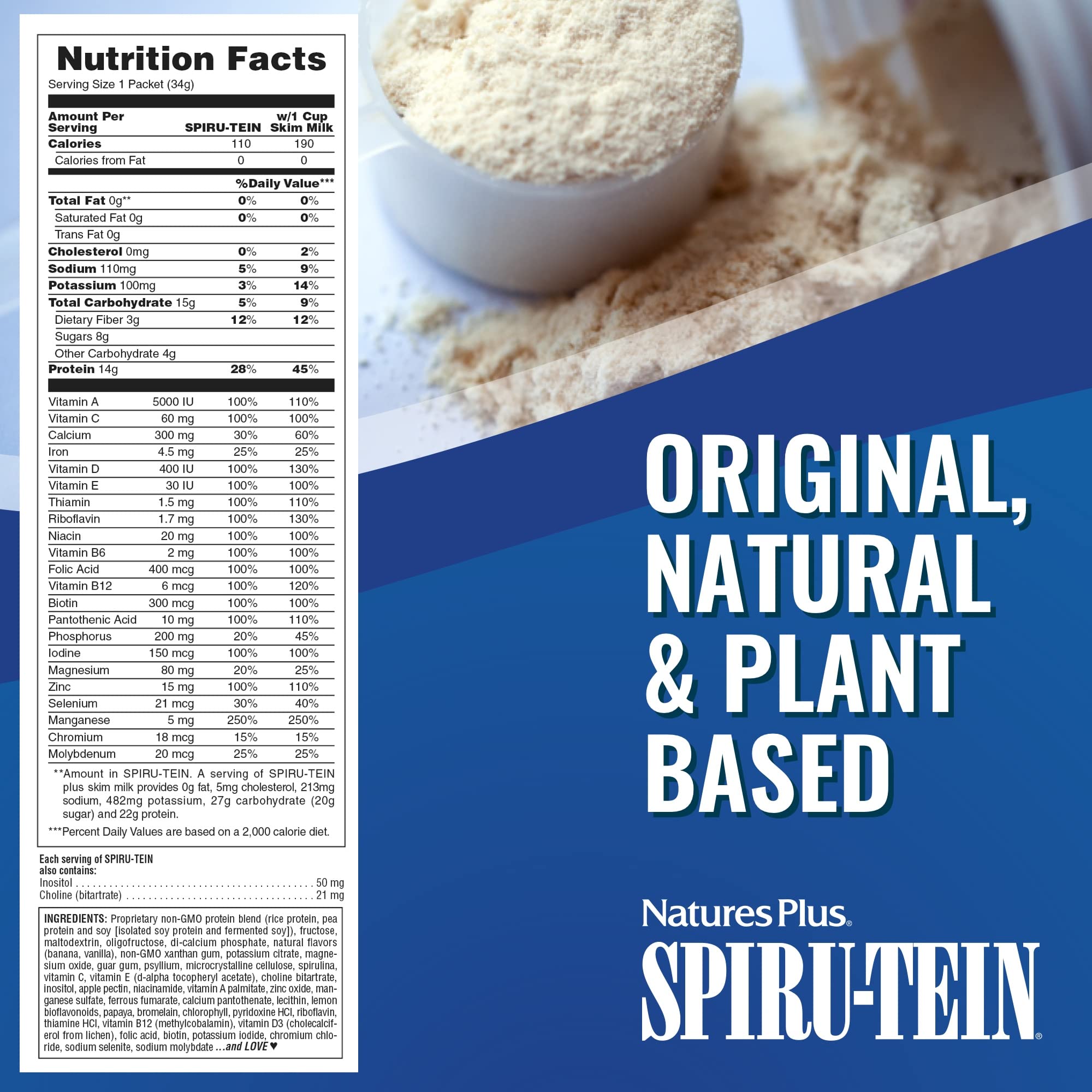 NaturesPlus Spirutein Banana, mezcla sin gluten, opción vegetariana para entrenamientos ligeros