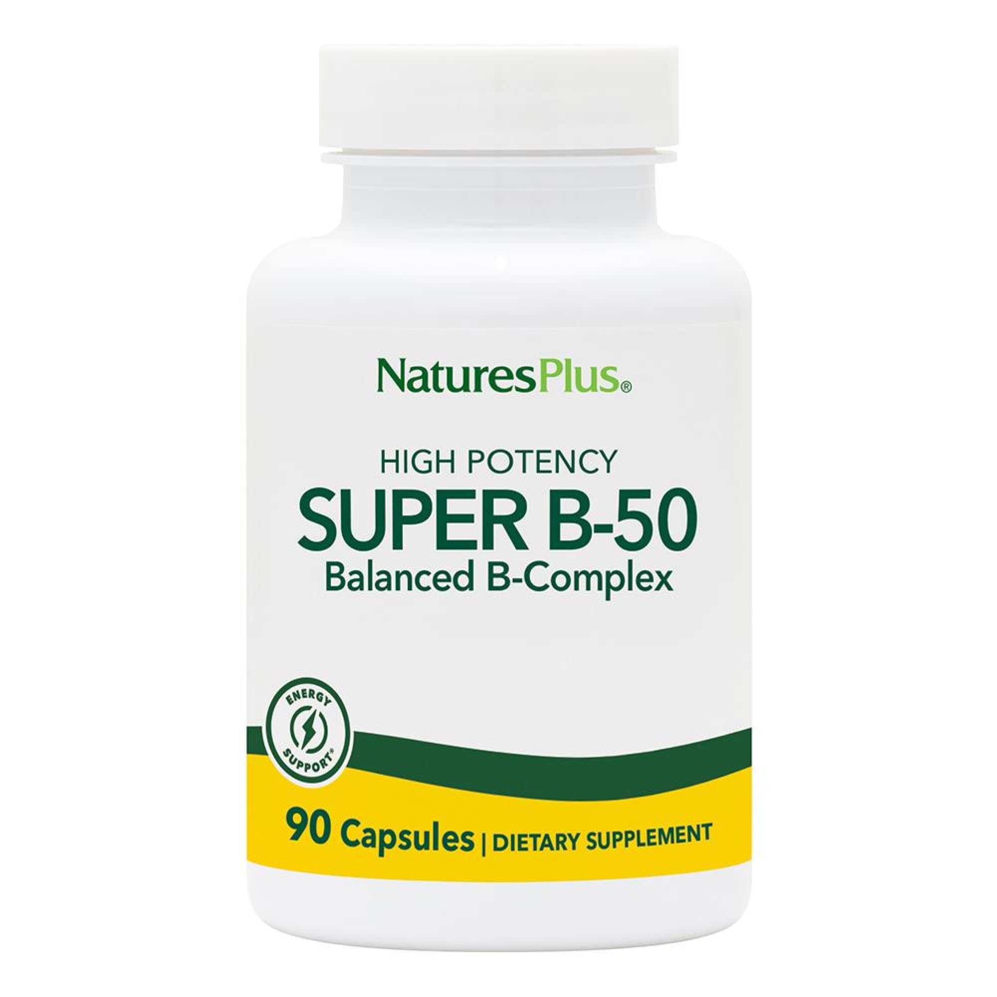 NaturesPlus Super B-50, botella de cápsulas para apoyo a la energía diaria