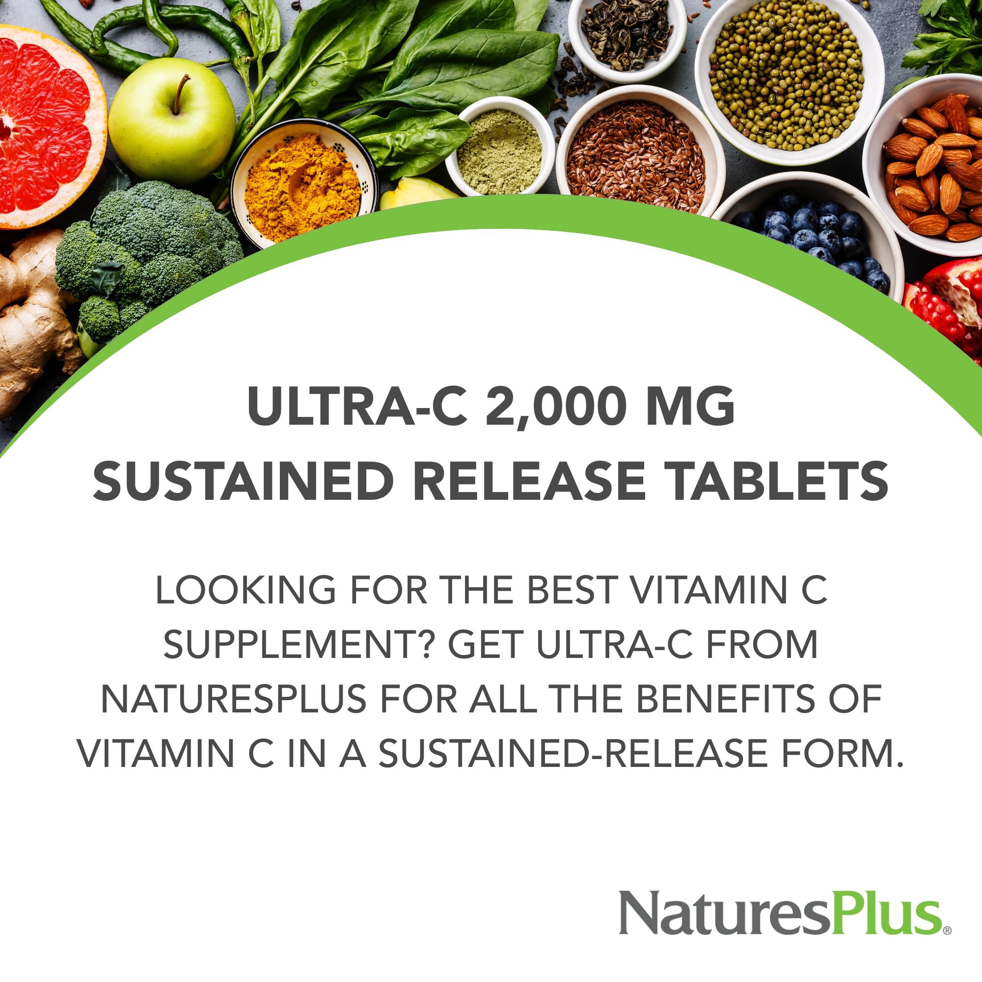 NaturesPlus Ultra-C 2000 mg etiqueta, información clara para elegir.