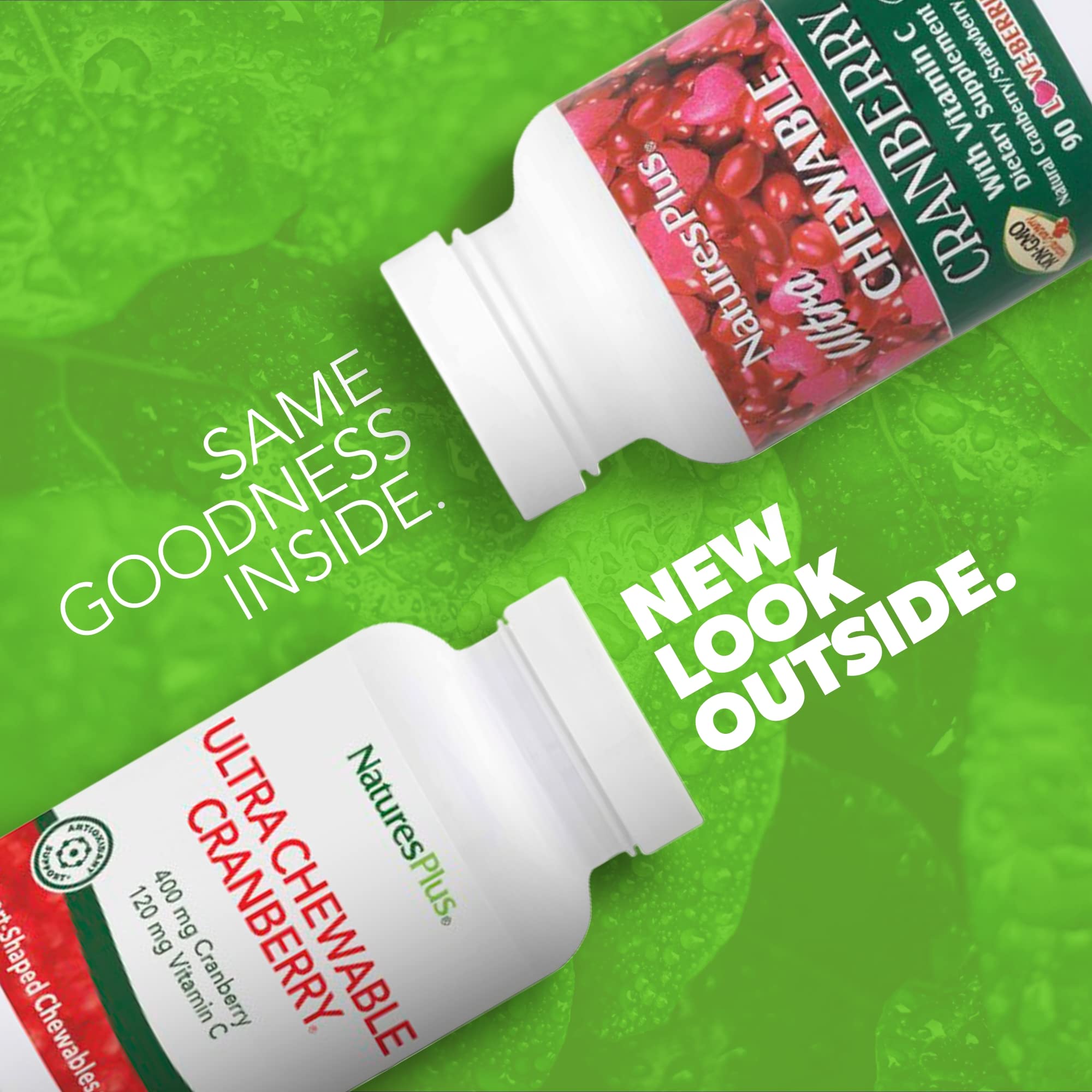 Tabletas NaturesPlus Ultra Cranberry, sabor arándano-fresa para toma agradable.