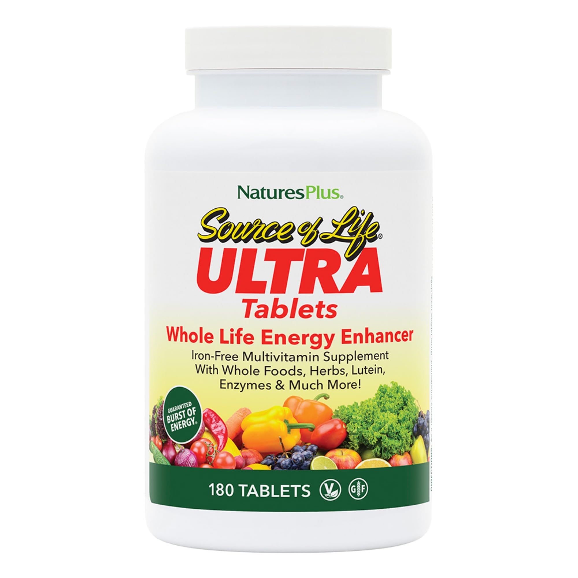 NaturesPlus Ultra Fuente de la Vida Sin Hierro, botella para energía diaria.