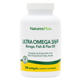 NaturesPlus Ultra Omega 3/6/9, bote de cápsulas para uso diario.