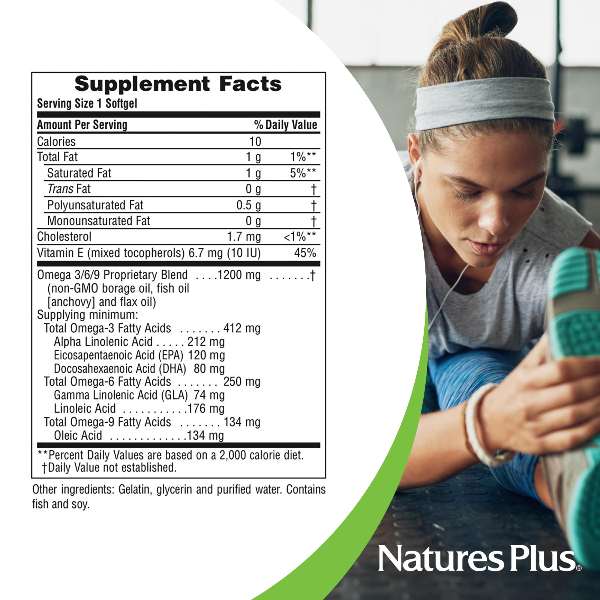 NaturesPlus Ultra Omega 3 6 9, sin gluten para dietas sensibles.