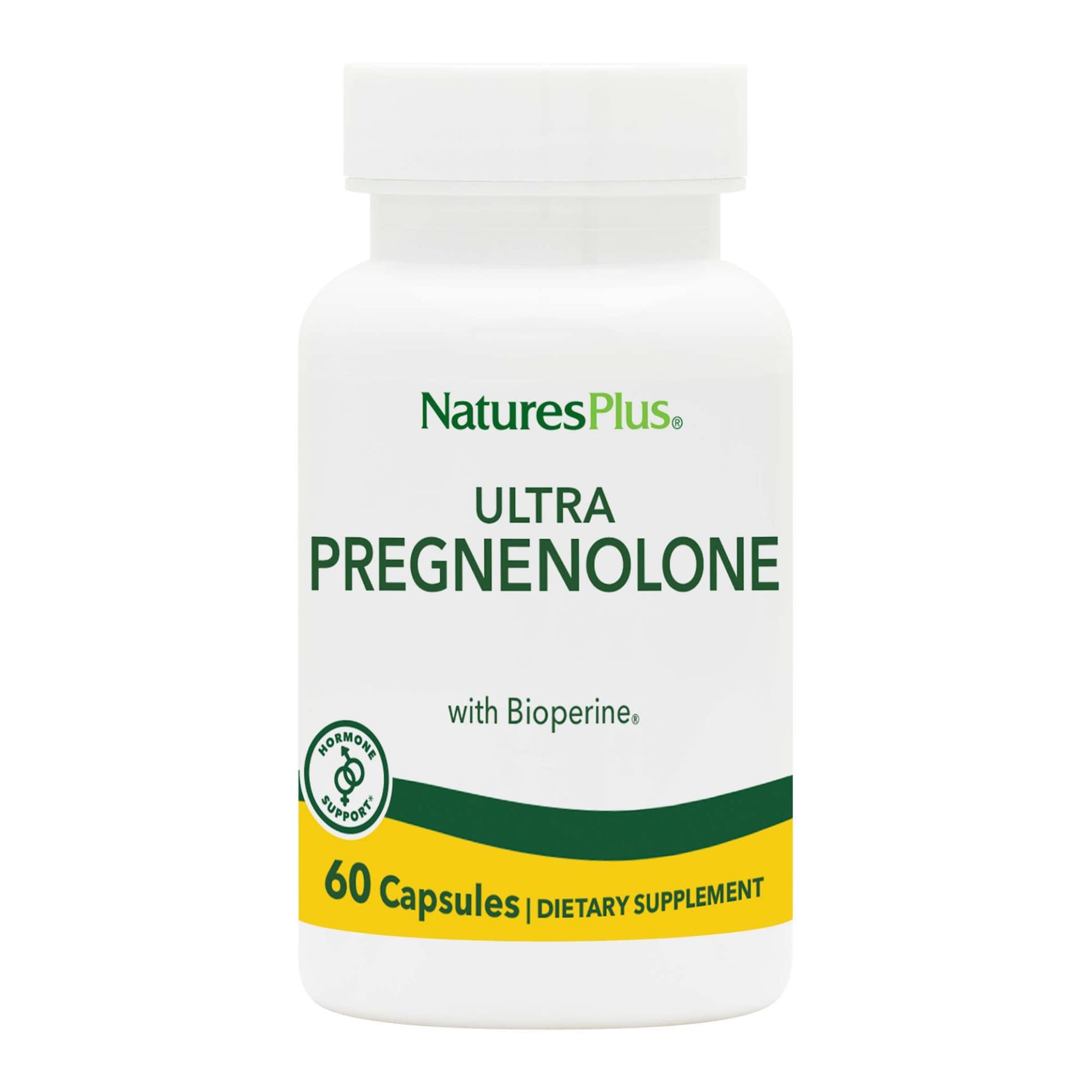 NaturesPlus Ultra Pregnenolona en botella para bienestar general y energía diaria.