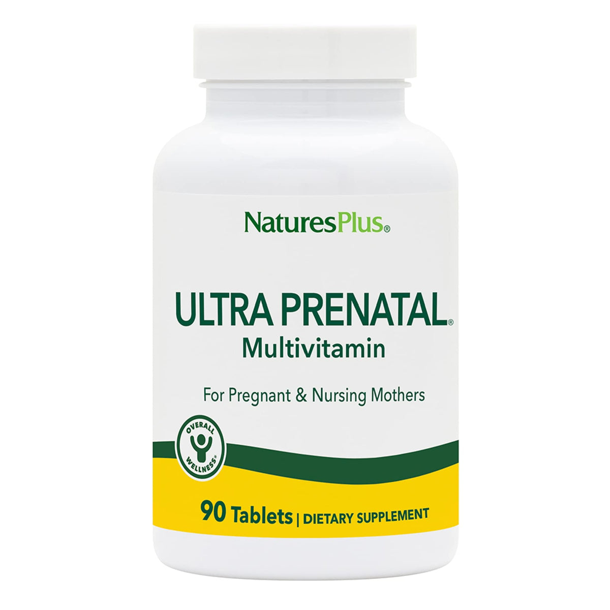 NaturesPlus Ultra Prenatal, envase de tabletas vegetarianas para el embarazo.