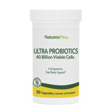 NaturesPlus Ultra Probiotics, botella de cápsulas veganas para apoyo digestivo diario.