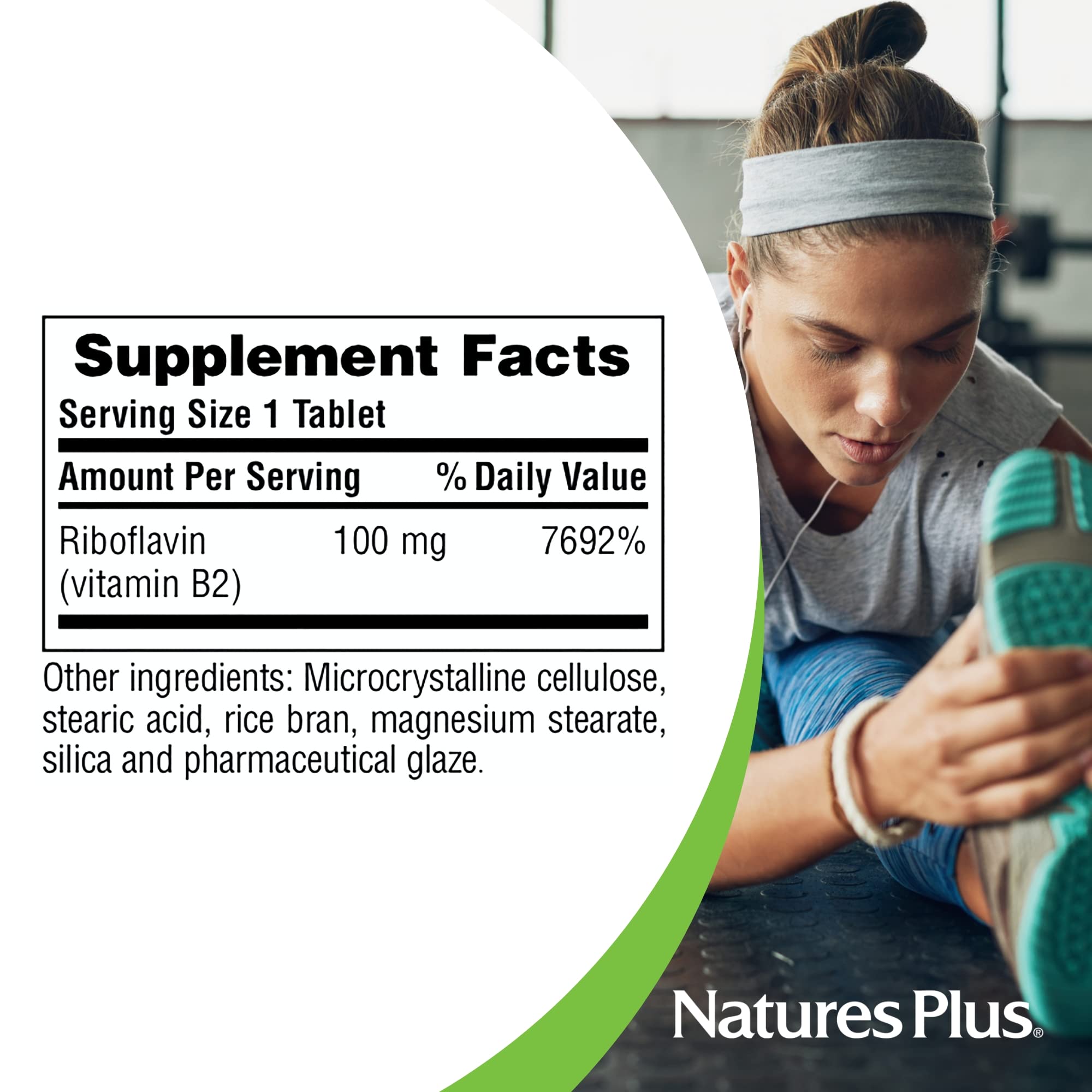 NaturesPlus Vitamina B2 100 mg: apoyo a funciones normales de piel y ojos.