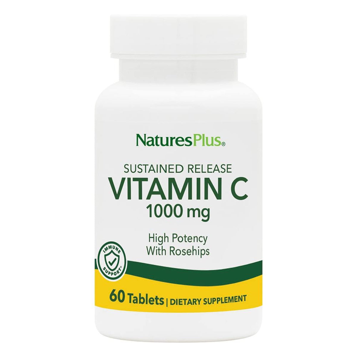 NaturesPlus Vitamina C 1000 mg, cápsula en bote, apoyo a defensas naturales.