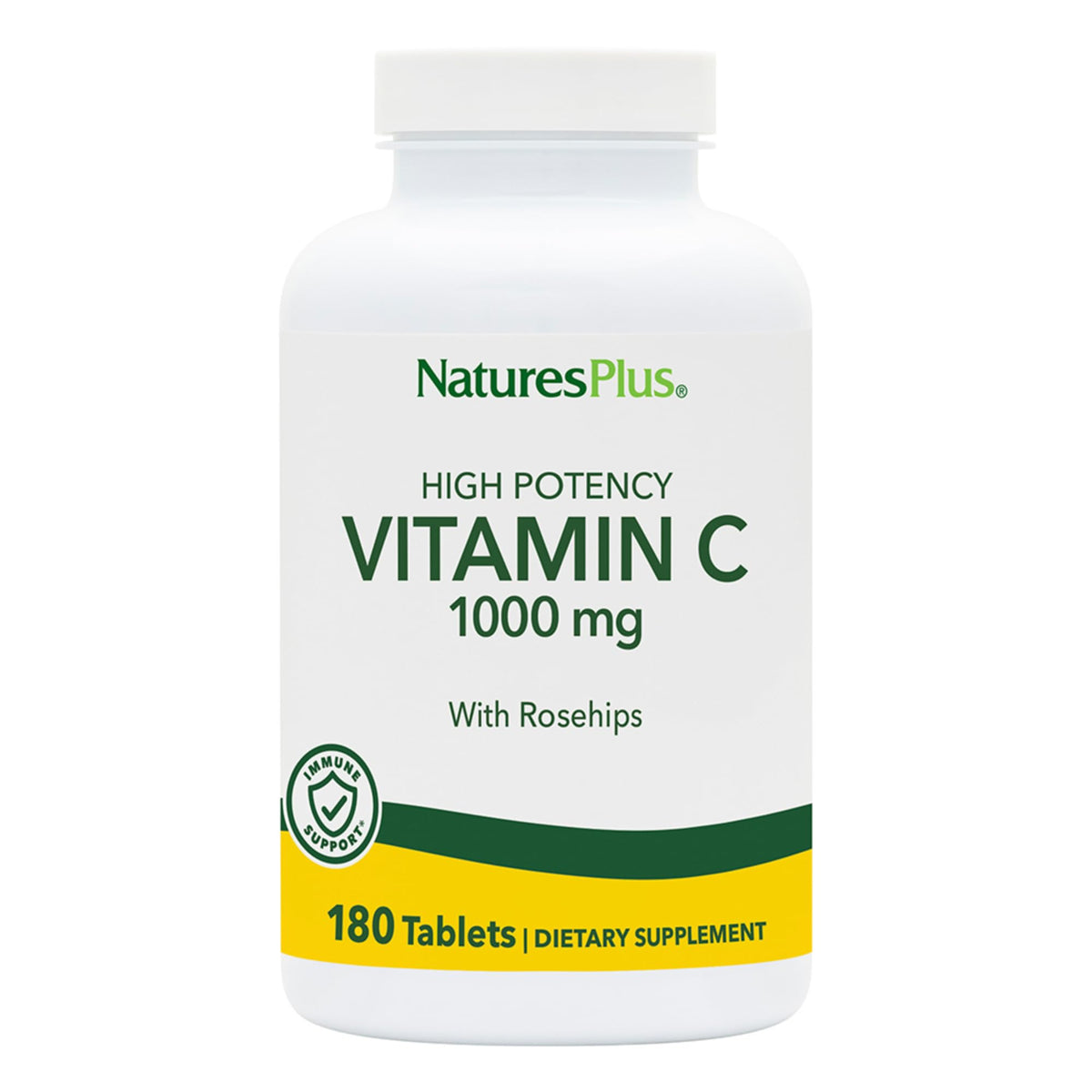 NaturesPlus Vitamina C 1000 mg con rosa mosqueta, etiqueta clara, soporte inmunitario.