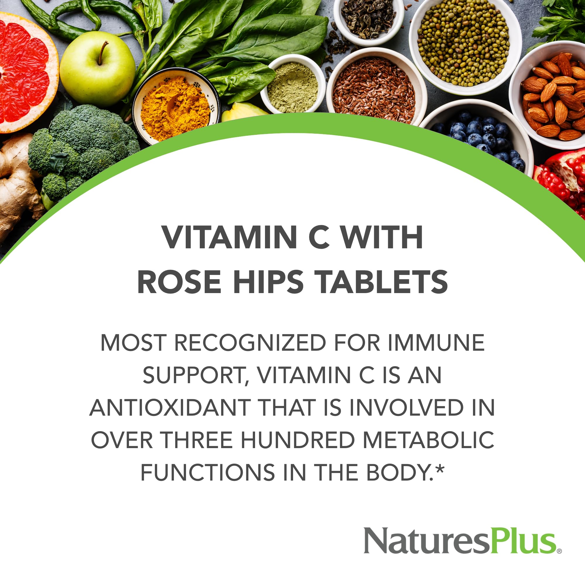 Frasco de NaturesPlus Vitamina C 500 mg con Rosa Canina, apoyo diario a la energía