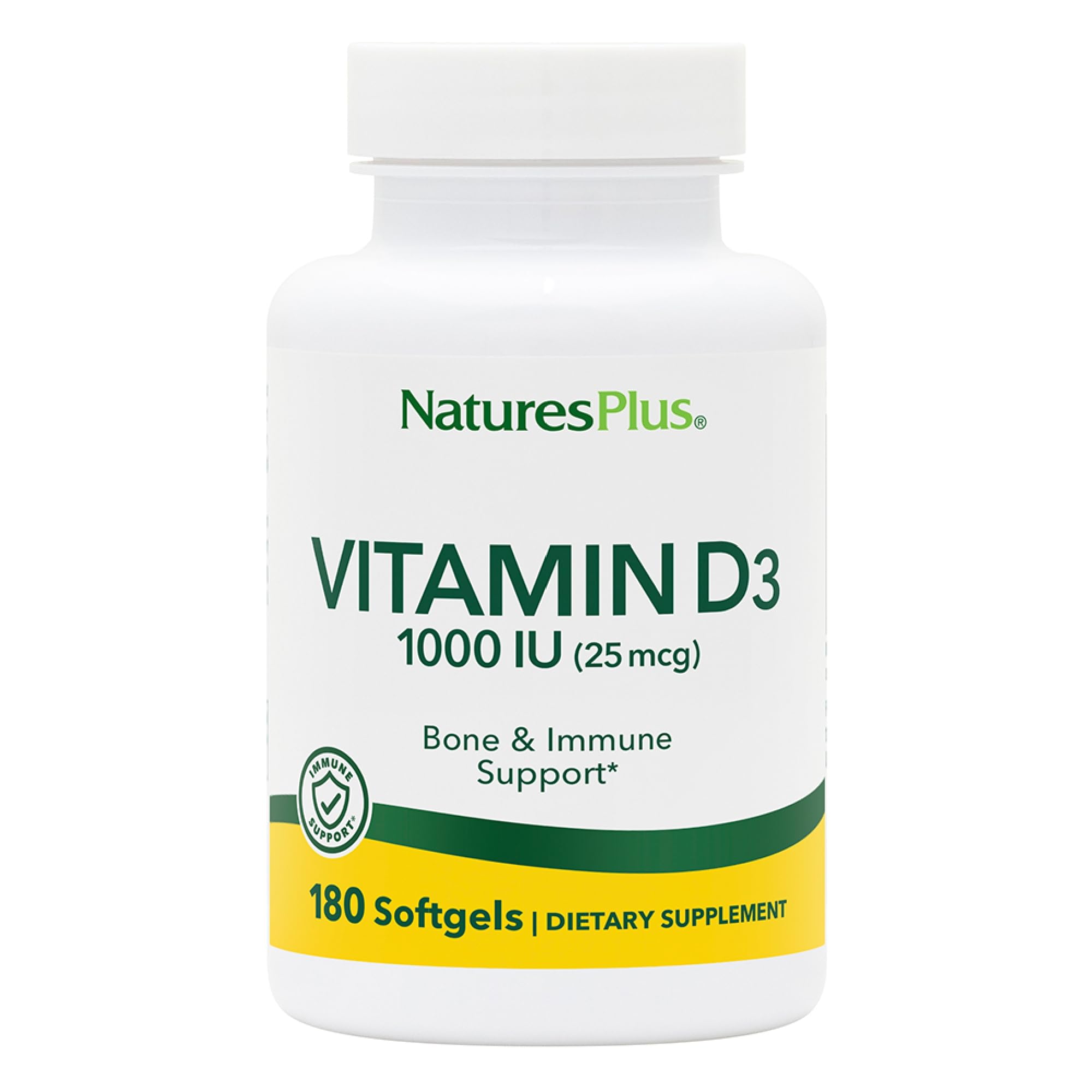 NaturesPlus Vitamina D3 1000 UI, frasco visible, apoyo a la salud ósea
