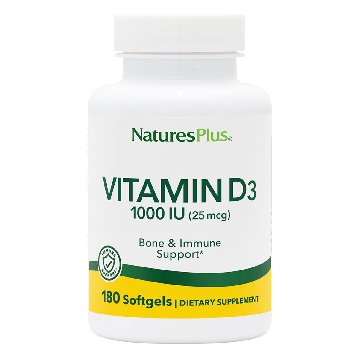 NaturesPlus Vitamina D3 1000 UI, frasco visible, apoyo a la salud ósea