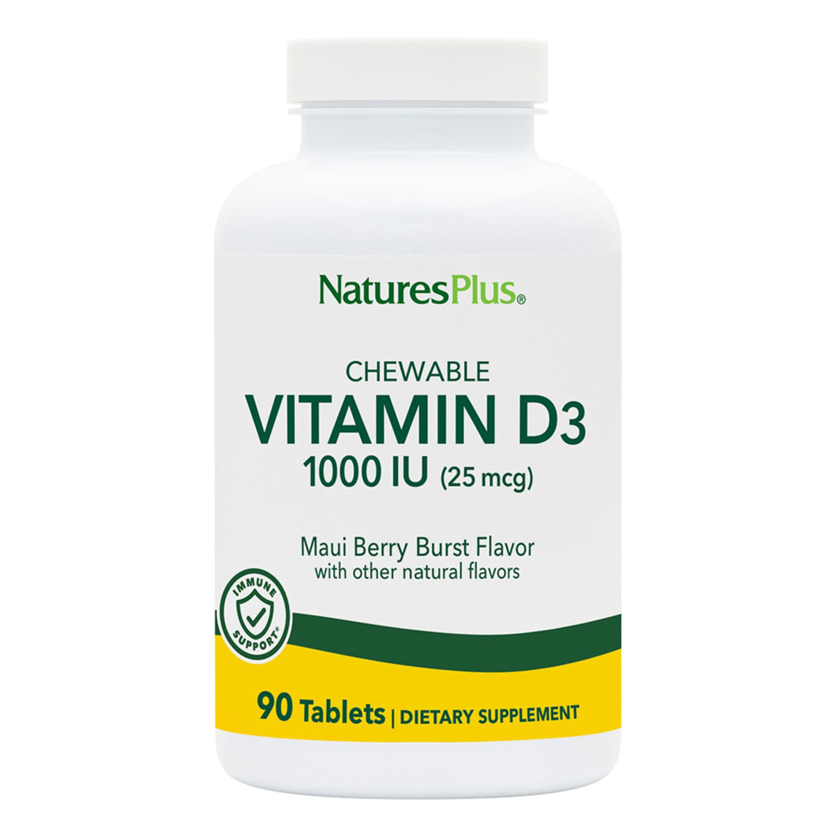 NaturesPlus Vitamina D3 1000 UI, tabletas masticables Maui Berry; fácil de incorporar a la rutina diaria.