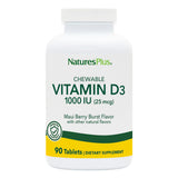 NaturesPlus Vitamina D3 1000 UI, tabletas masticables Maui Berry; fácil de incorporar a la rutina diaria.