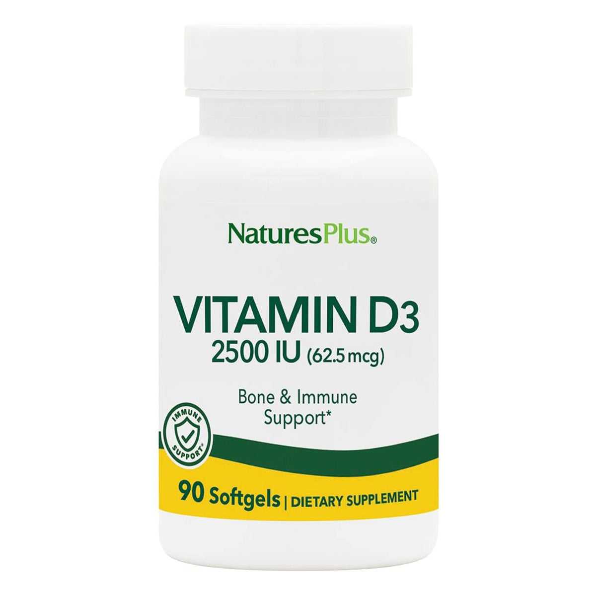 NaturesPlus Vitamina D3 2500 UI, botella: apoyo a huesos fuertes