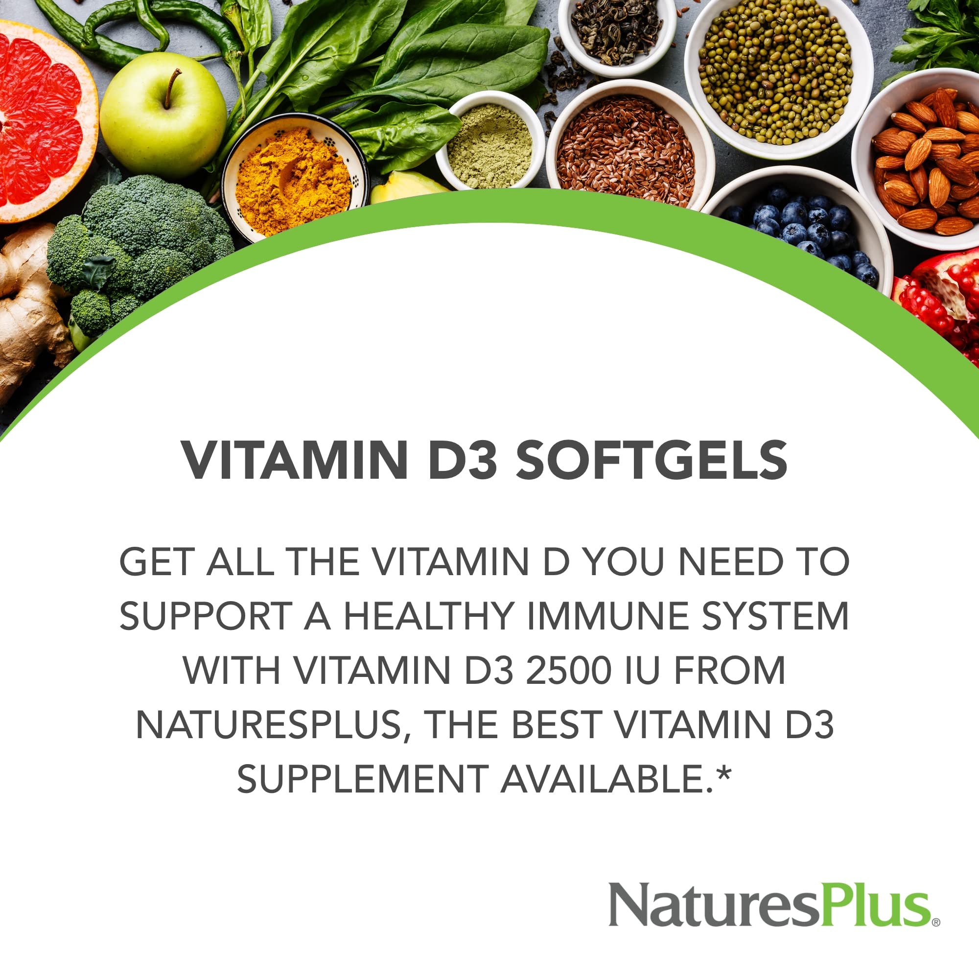NaturesPlus Vitamina D3 2500 UI, cápsulas: absorción eficiente