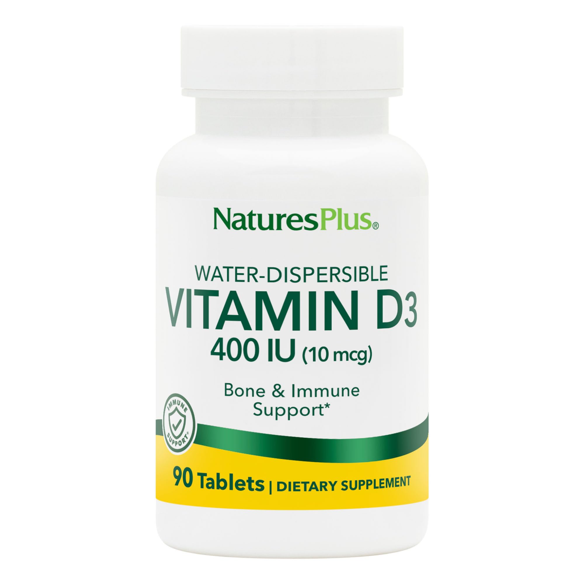 NaturesPlus Vitamina D3 400 UI, tabletas dispersibles en agua, apoya huesos