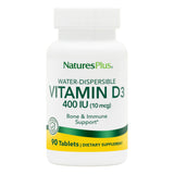 NaturesPlus Vitamina D3 400 UI, tabletas dispersibles en agua, apoya huesos