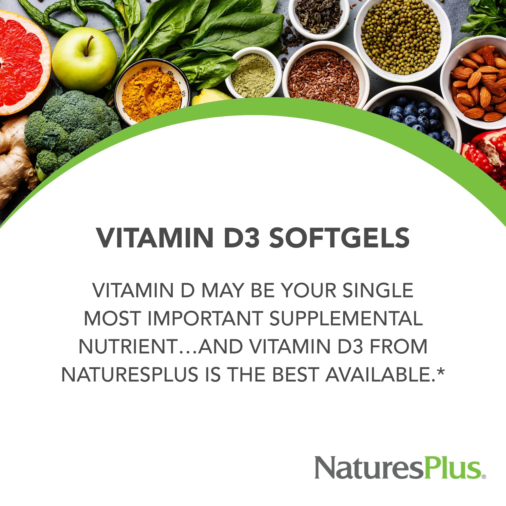 NaturesPlus Vitamina D3 5000 UI, absorción óptima gracias al colecalciferol