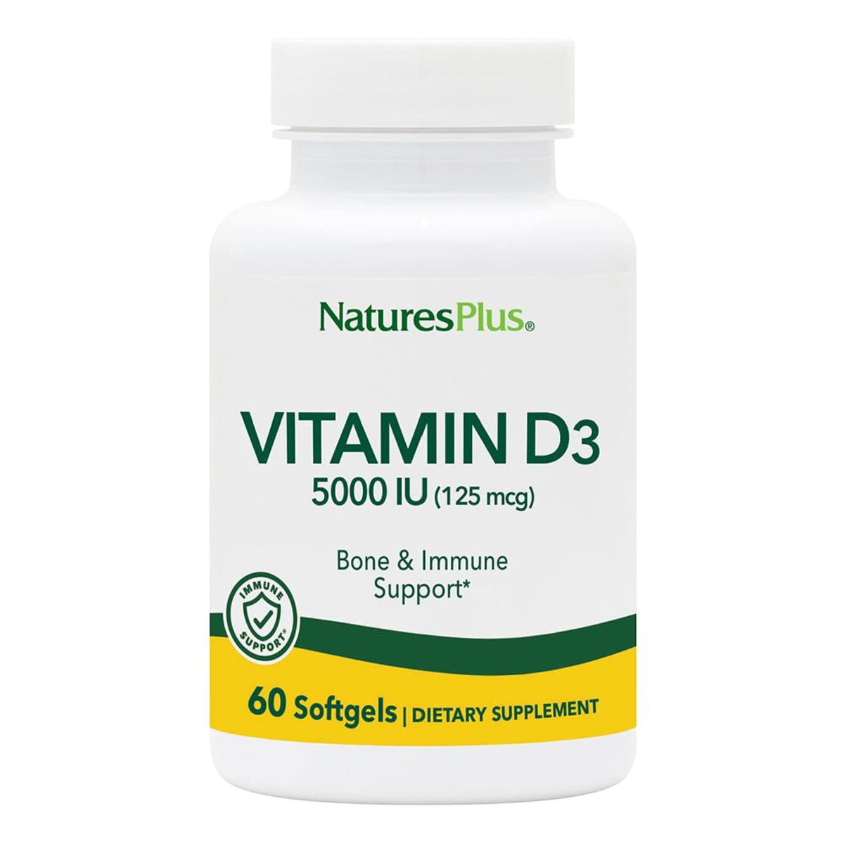 NaturesPlus Vitamina D3 5000 UI cápsulas suaves, apoyo a la salud ósea