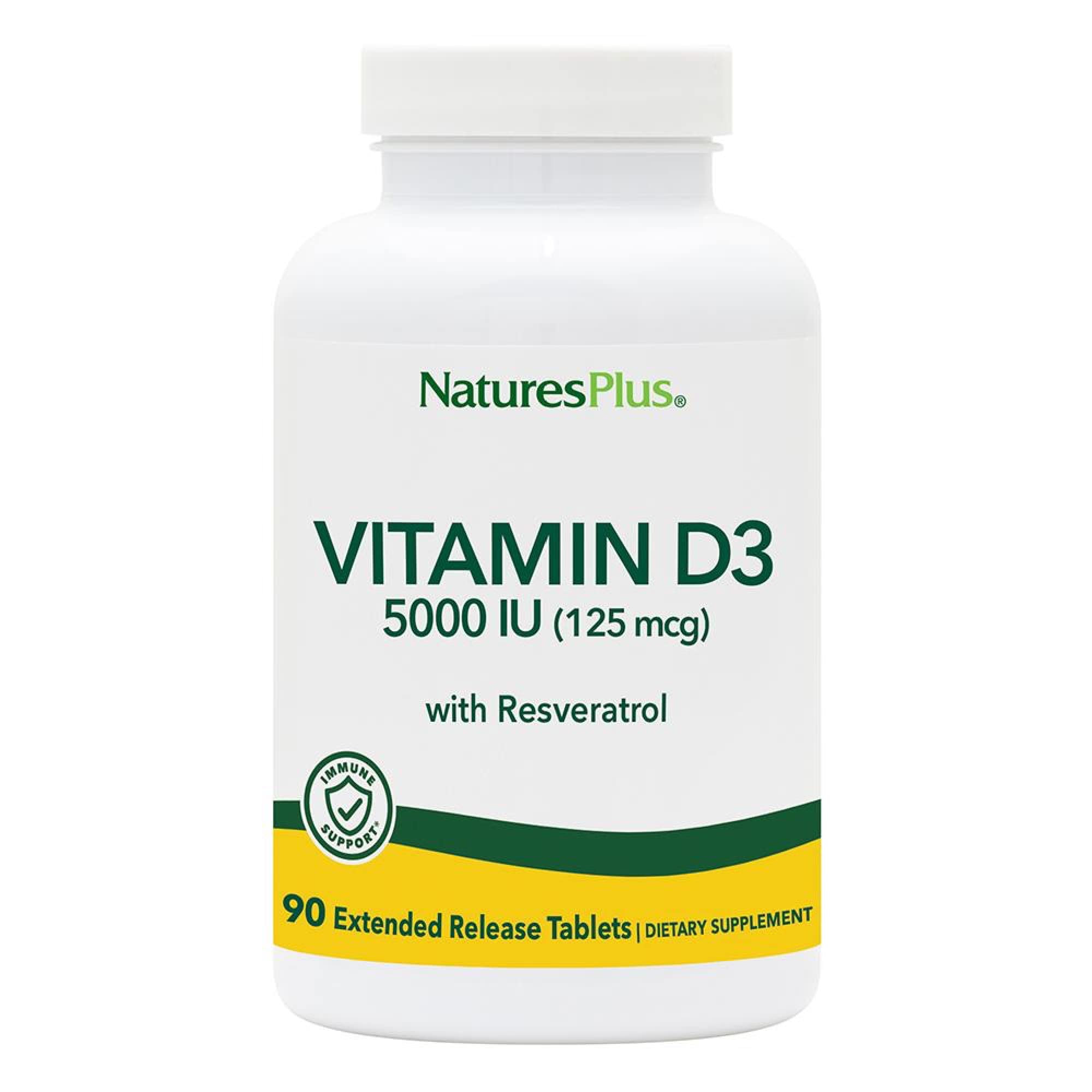 NaturesPlus Vitamina D3 liberación prolongada en tabletas veganas para soporte óseo.