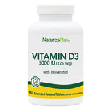 NaturesPlus Vitamina D3 liberación prolongada en tabletas veganas para soporte óseo.