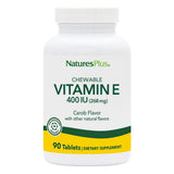NaturesPlus Vitamina E 400 UI en bote carob, masticables para uso diario.