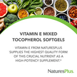 NaturesPlus Vitamina E 400 UI cápsulas suaves para uso diario.
