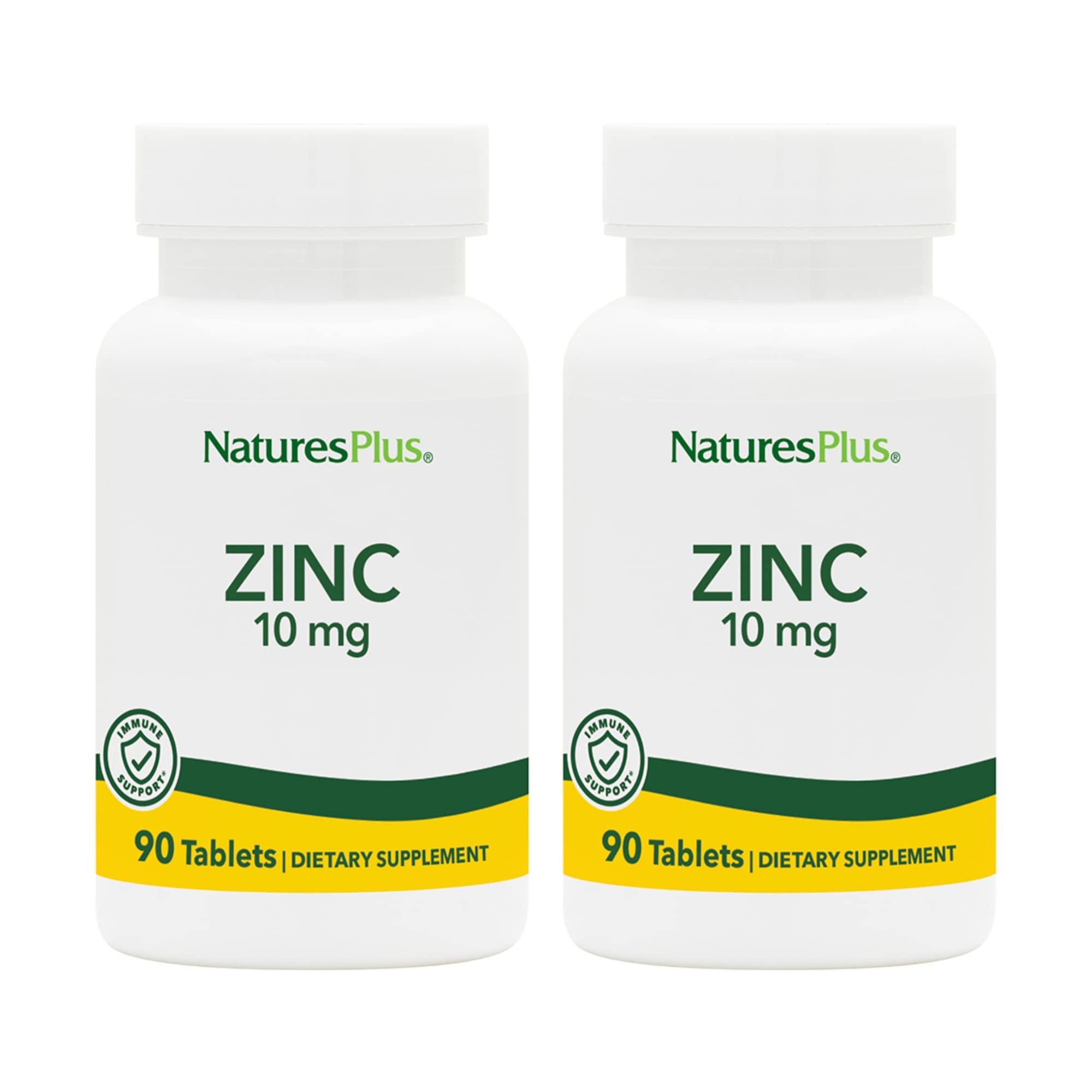 NaturesPlus Zinc 10 mg, frasco de 90 tabletas, apoyo a la inmunidad diaria.