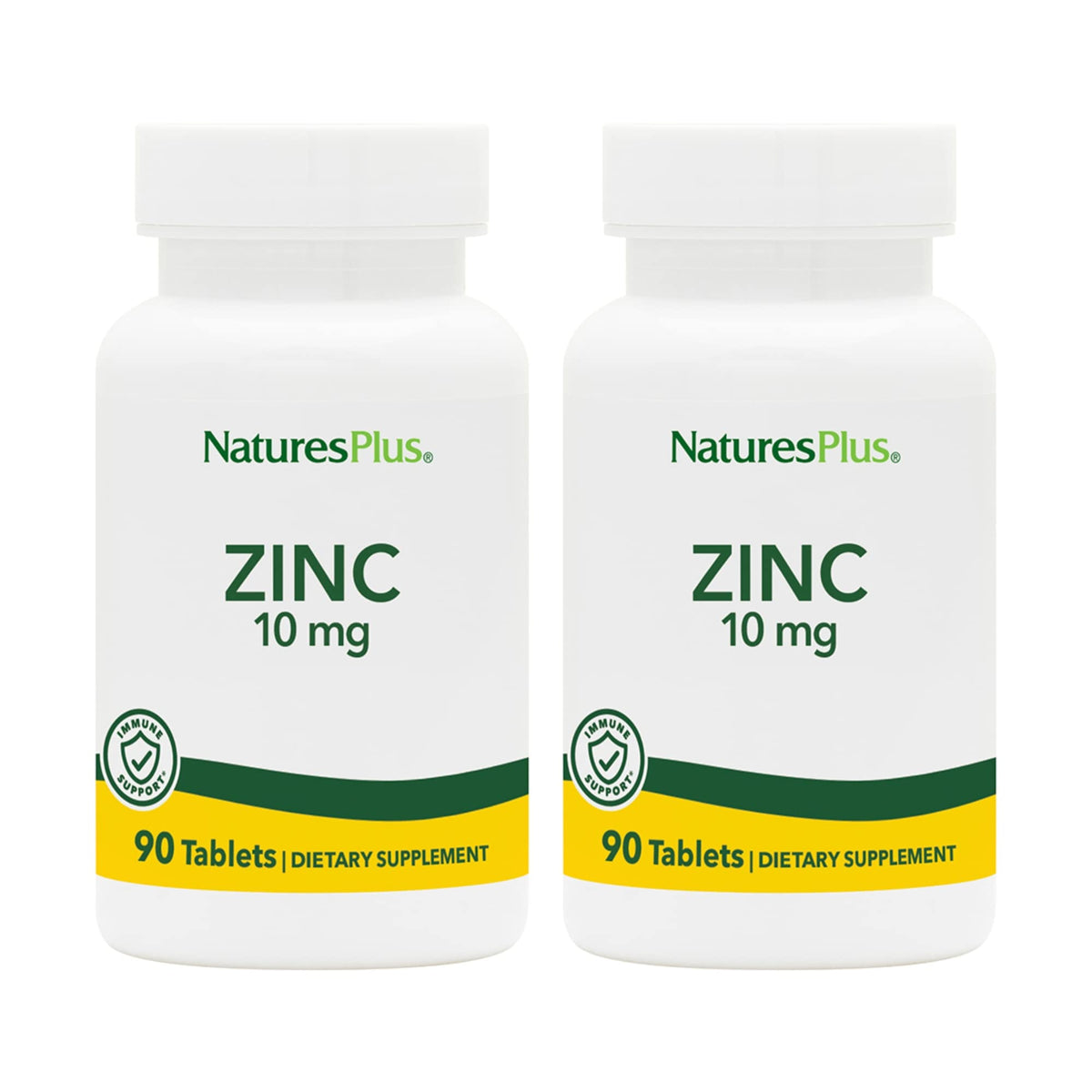 NaturesPlus Zinc 10 mg, frasco de 90 tabletas, apoyo a la inmunidad diaria.
