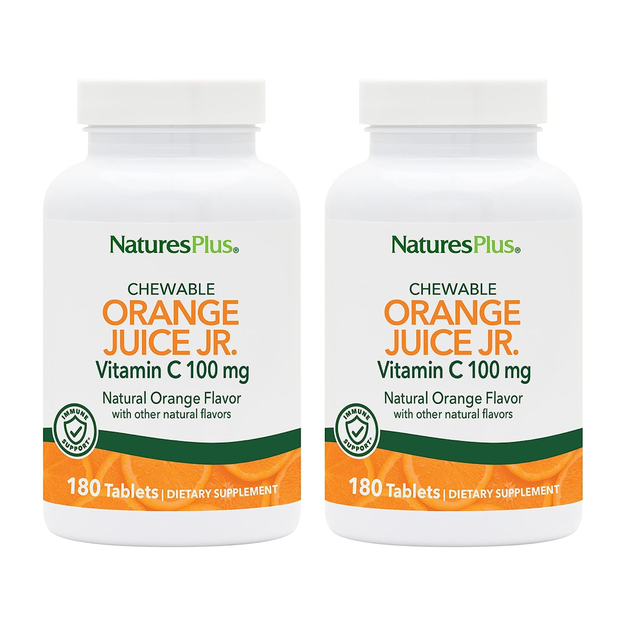 NaturesPlus Zumo de Naranja Jr. botella frontal, sabor natural para niños activos.