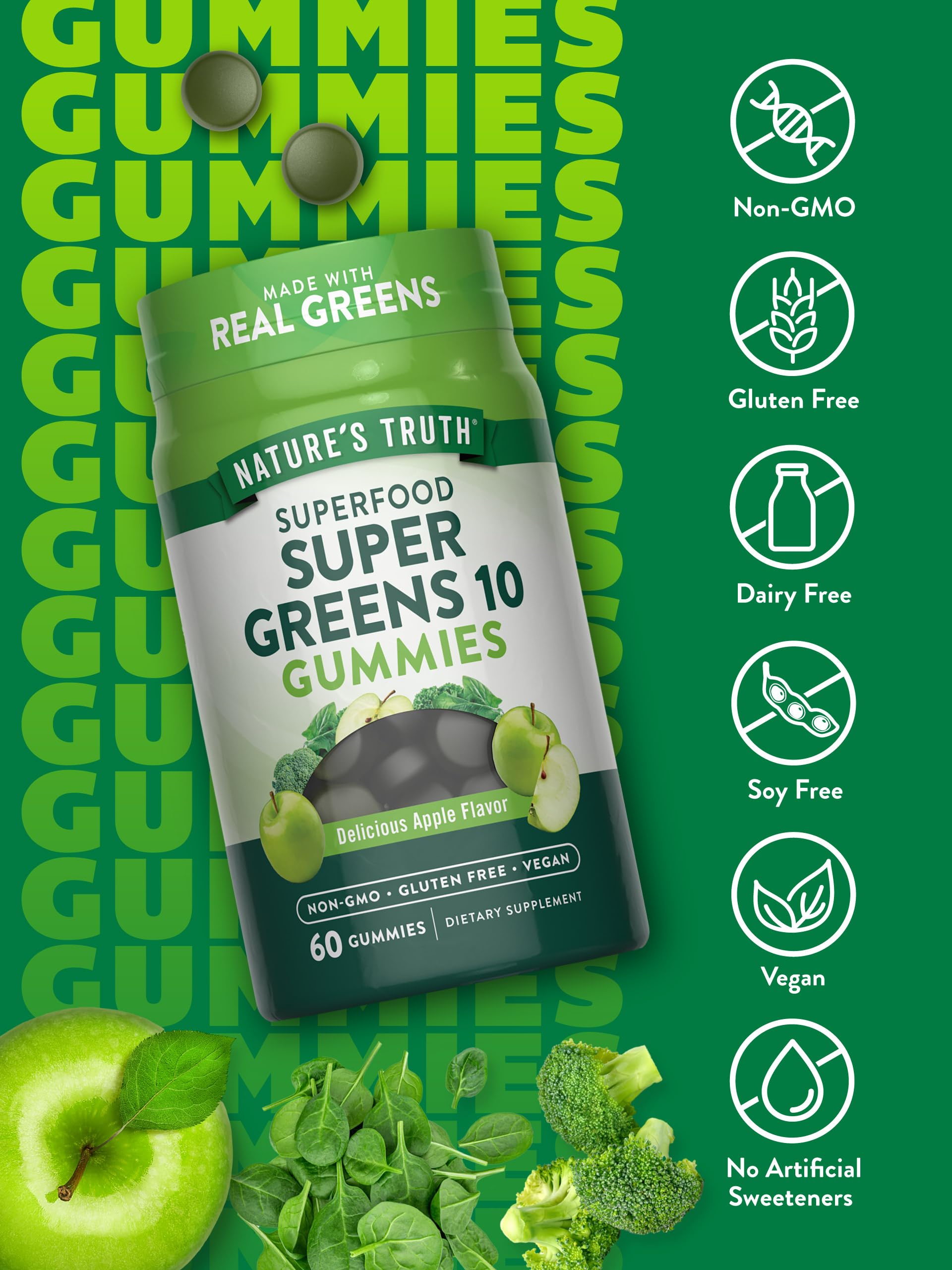 Nature's Truth Super Greens Gummies ingredientes clave para una dieta equilibrada.