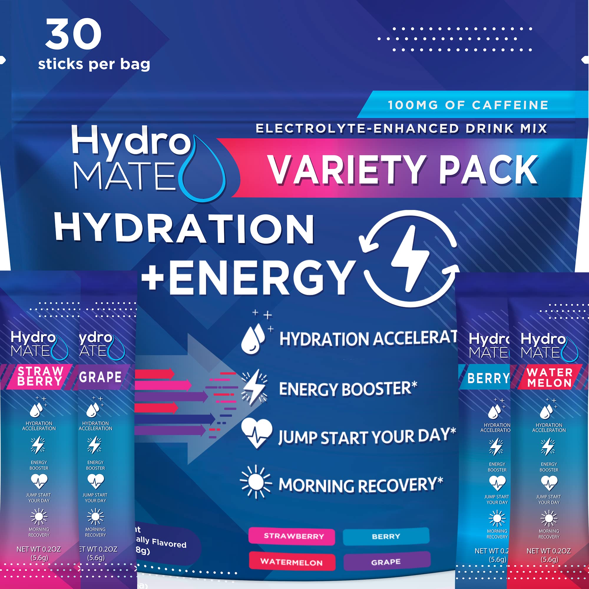 NatureWorks HydroMATE: paquetes de electrolitos en variedad de sabores para hidratación rápida.