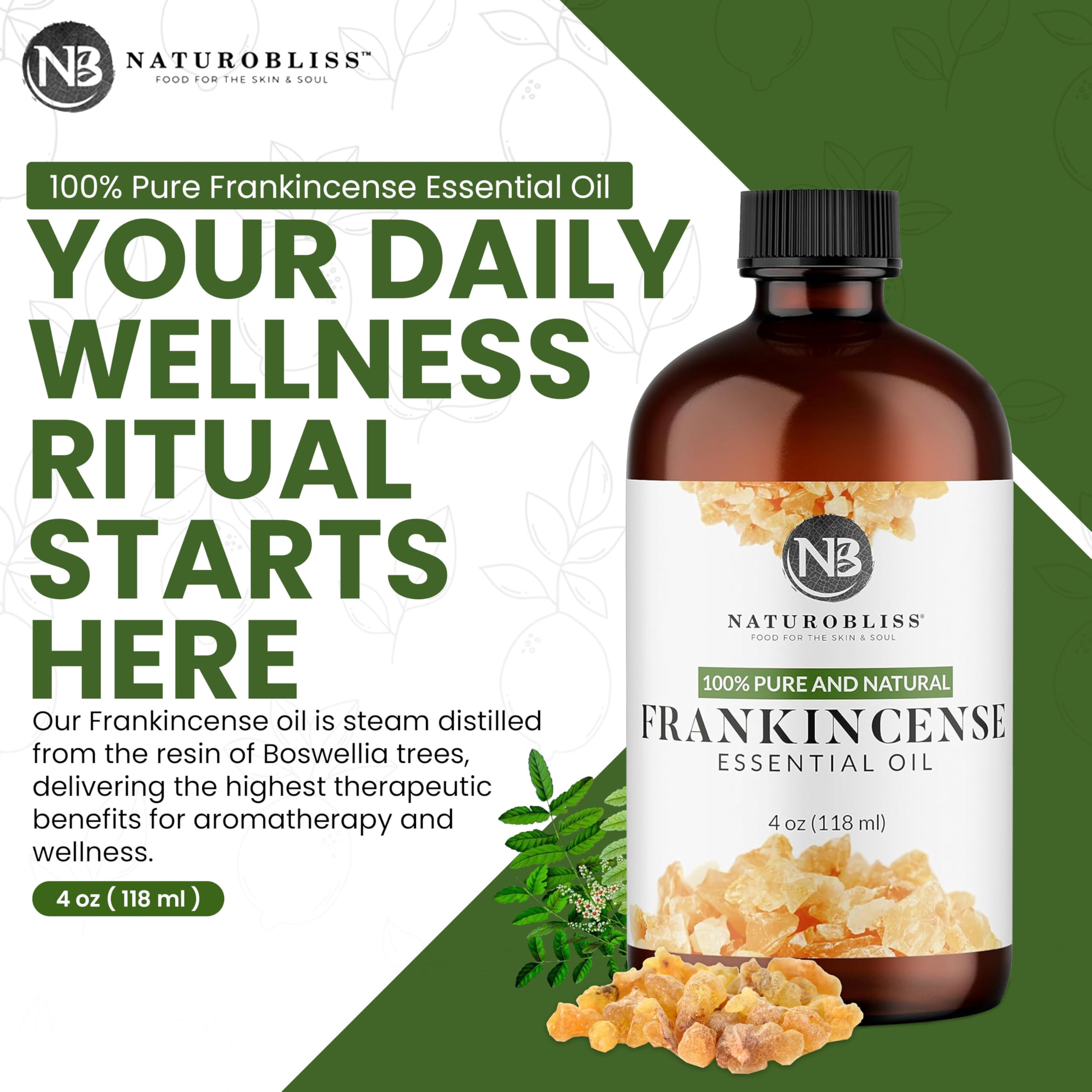 NaturoBliss aceite esencial de incienso, gotero de cristal para dosificar con precisión
