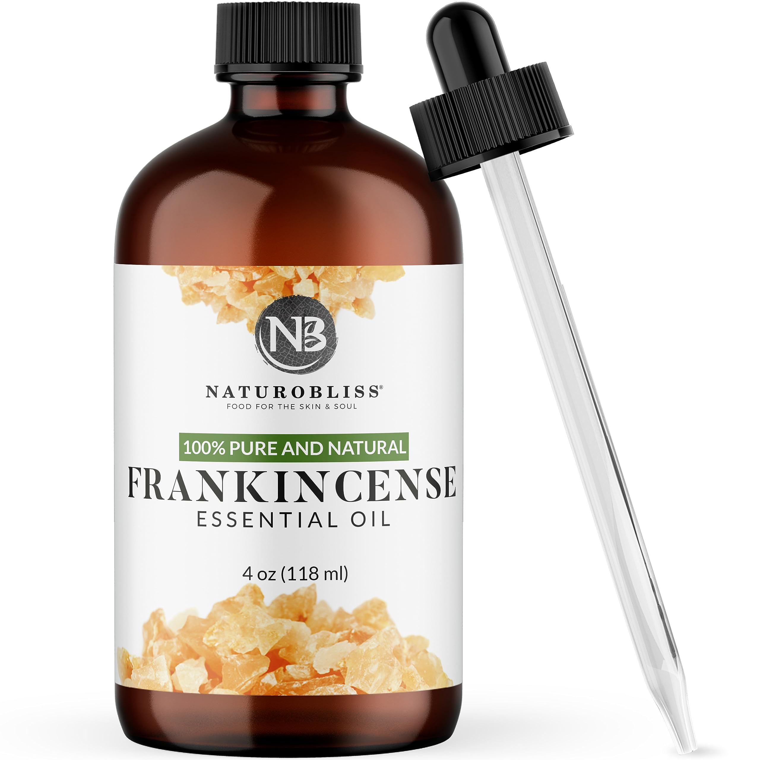 NaturoBliss incienso puro, botella de vidrio ambar para conservar el aceite y uso en aromaterapia