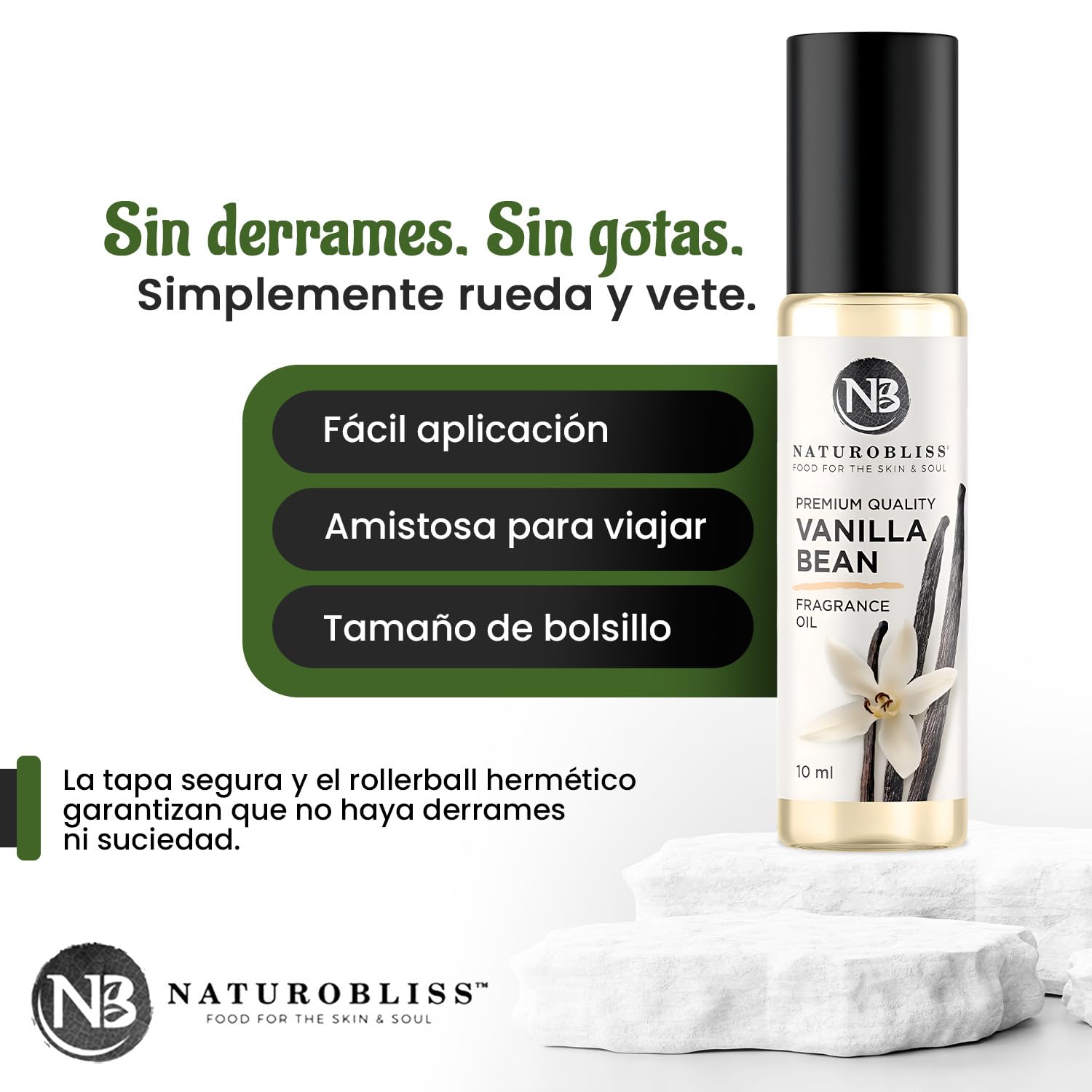 NaturoBliss vainilla envase traslúcido: fácil ver la cantidad.