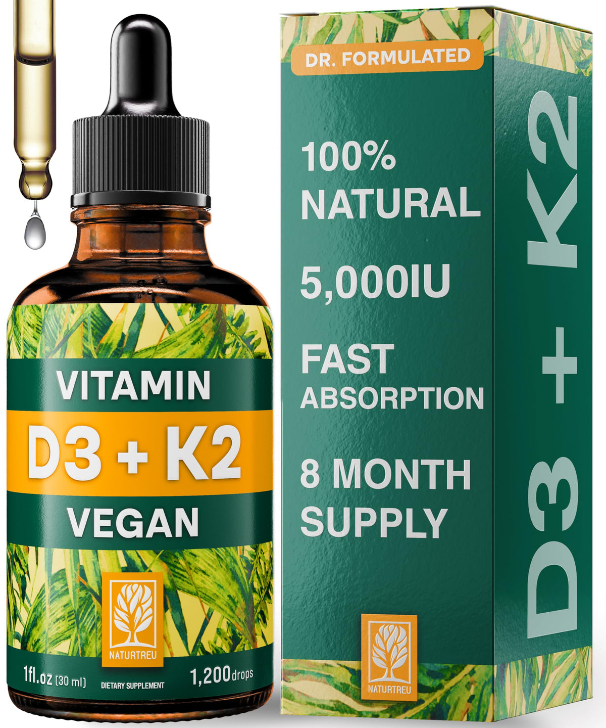 Naturtreu D3 K2 gotas: absorción 3x para huesos y inmunidad.