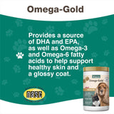 NaturVet Omega-Gold Plus, imagen de ingredientes, DHA y EPA para apoyar el pelaje.