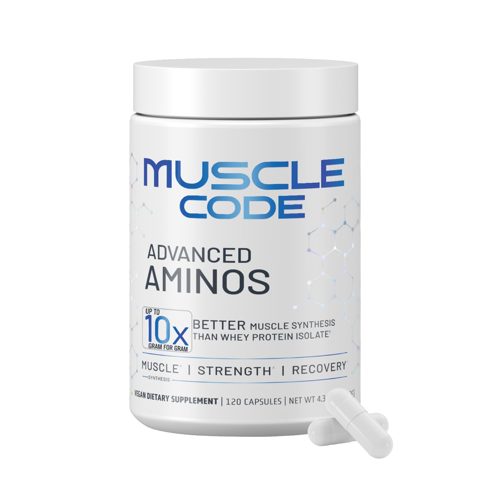 NAUTILUS Muscle Code cápsulas aminoácidos, empaque compacto para dosis rápidas.