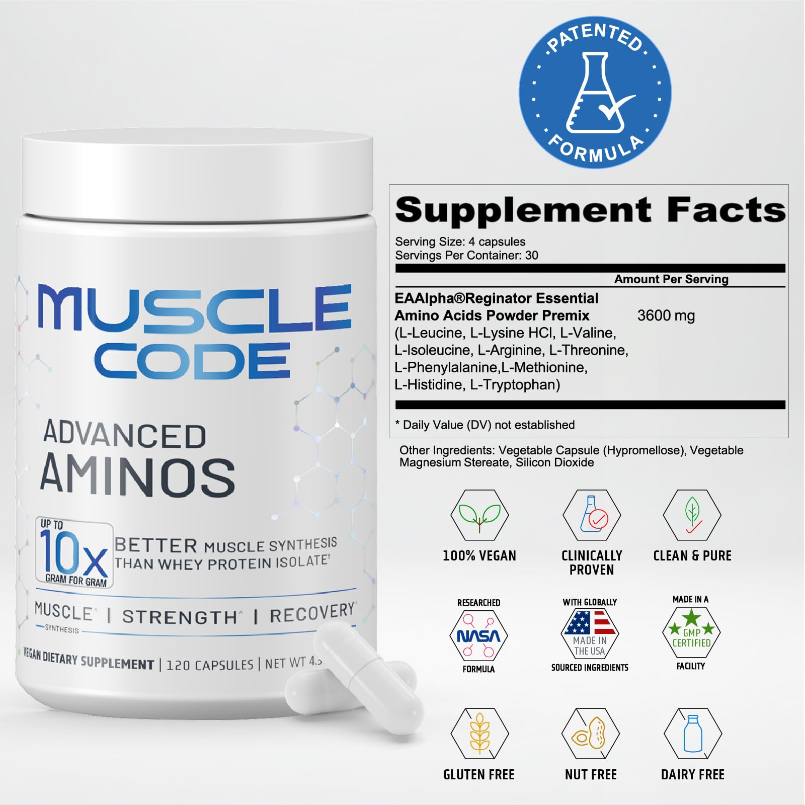 NAUTILUS Muscle Code cápsulas veganas, ingredientes de alta pureza para músculo.