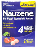 Nauzene tabletas masticables, sabor cereza, alivian molestias estomacales puntuales.