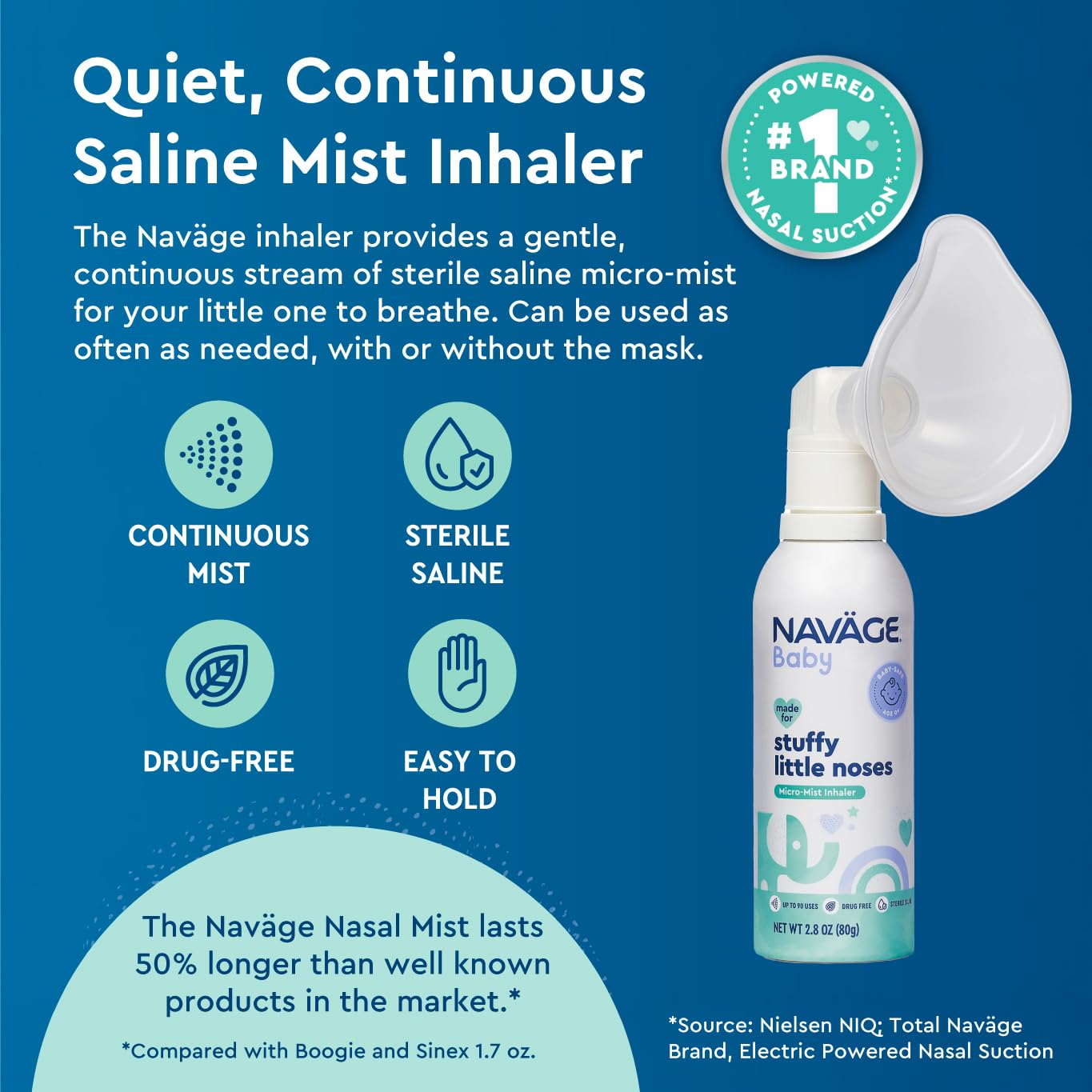 Navage Bebé: spray salino esteril para alivio suave sin fármacos.