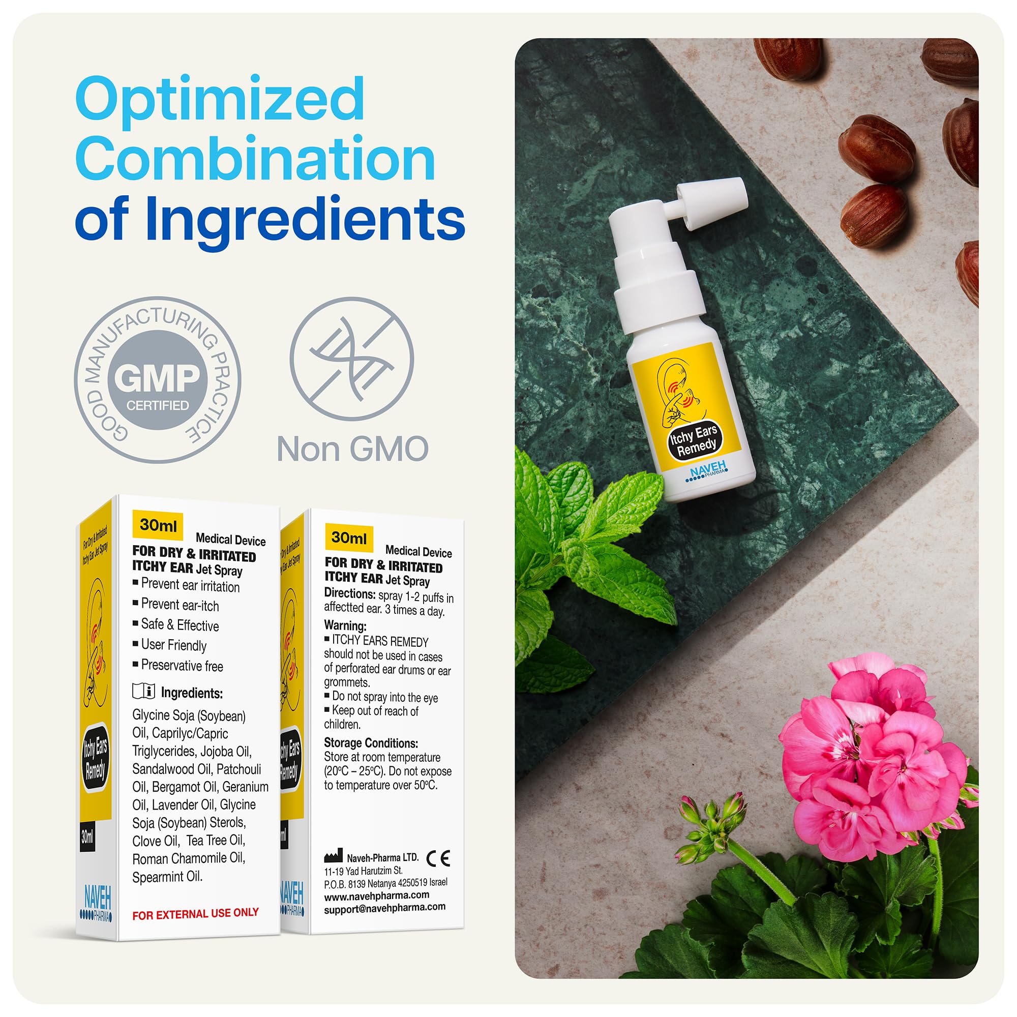 NAVEH PHARMA Itchy Ears Remedy – mezcla de aceites herbales para cuidado suave.
