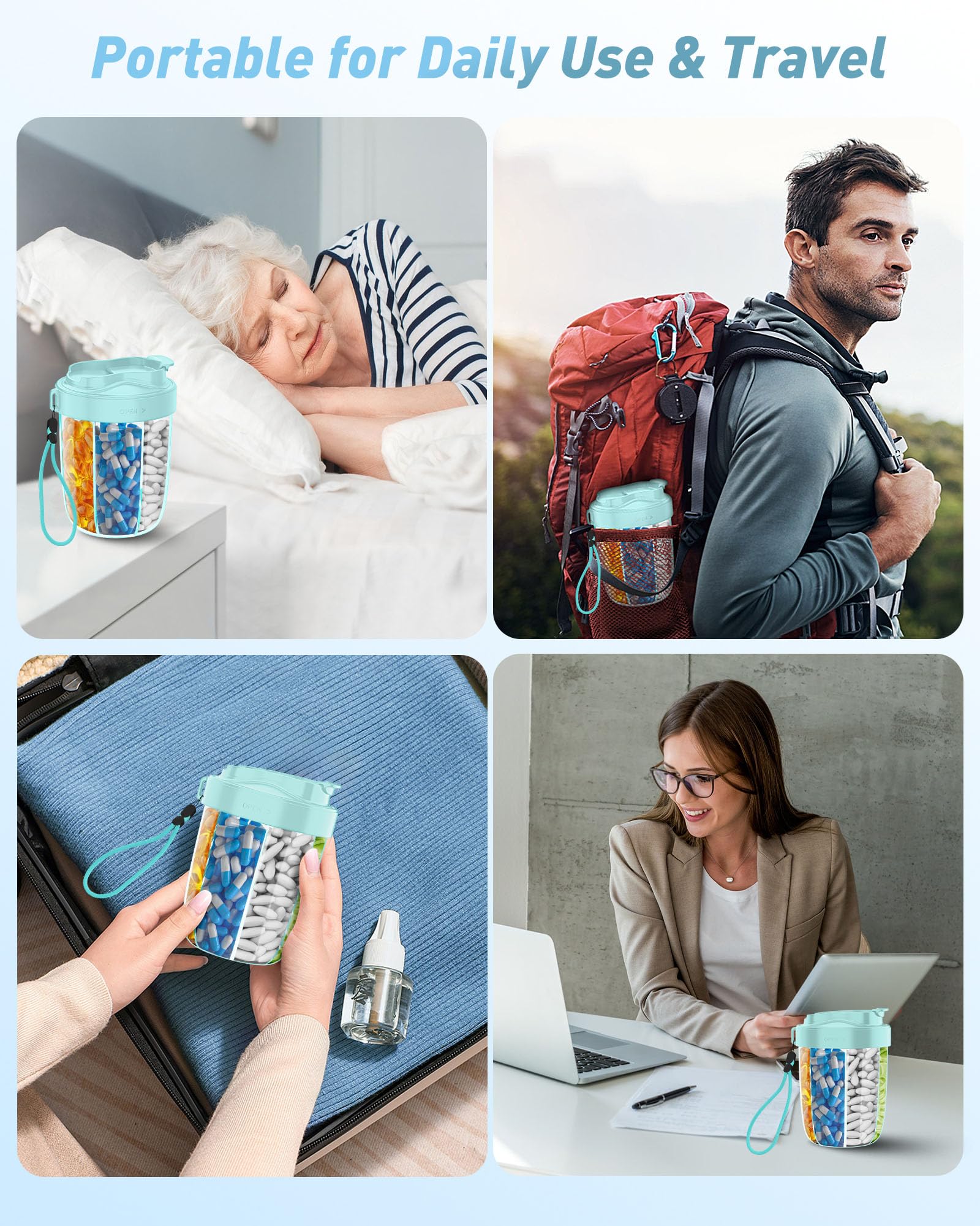 Navikia dispensador con tapa giratoria y acceso fácil, práctico para dosis.
