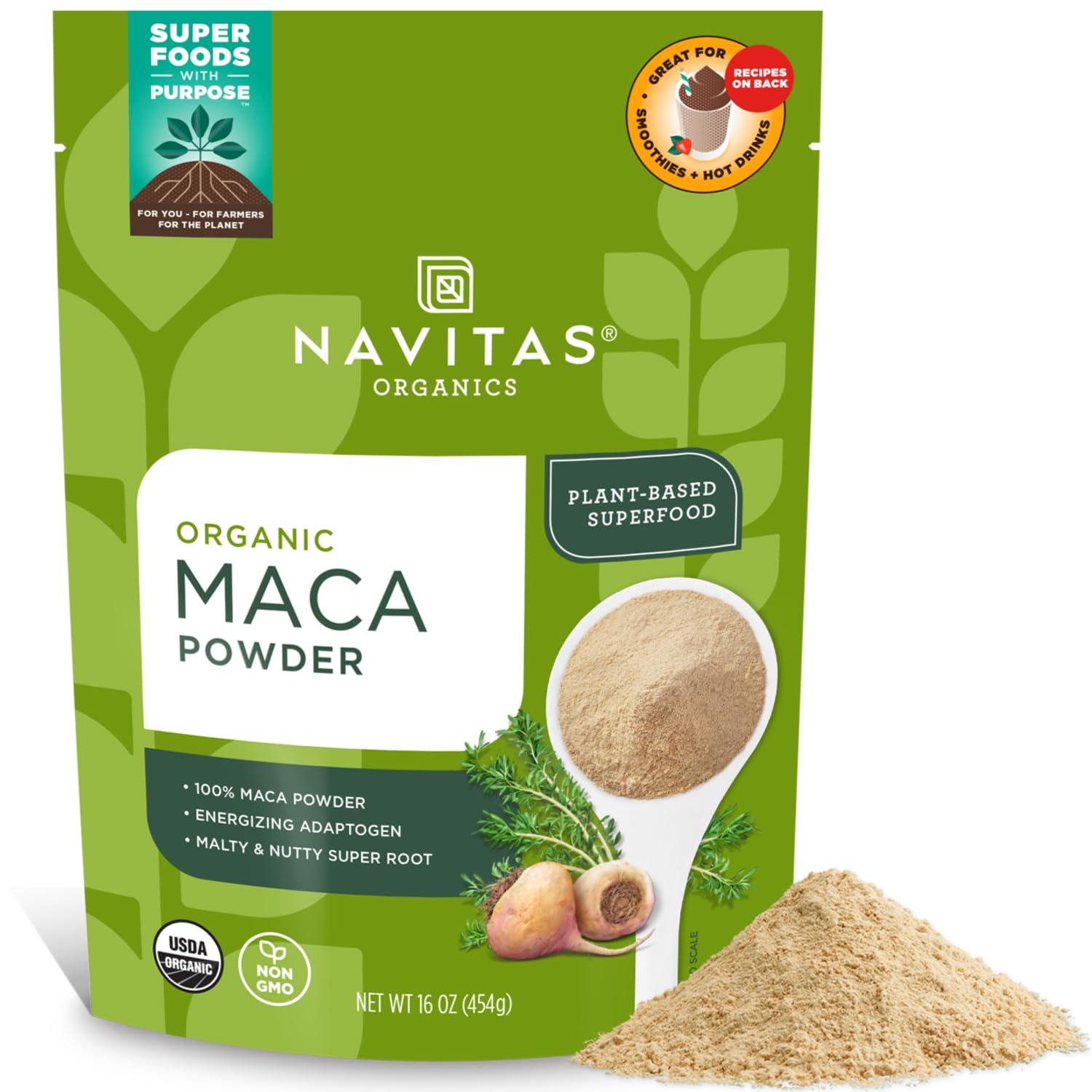 Navitas Organics Maca, polvo en bolsa de 16 oz para batidos