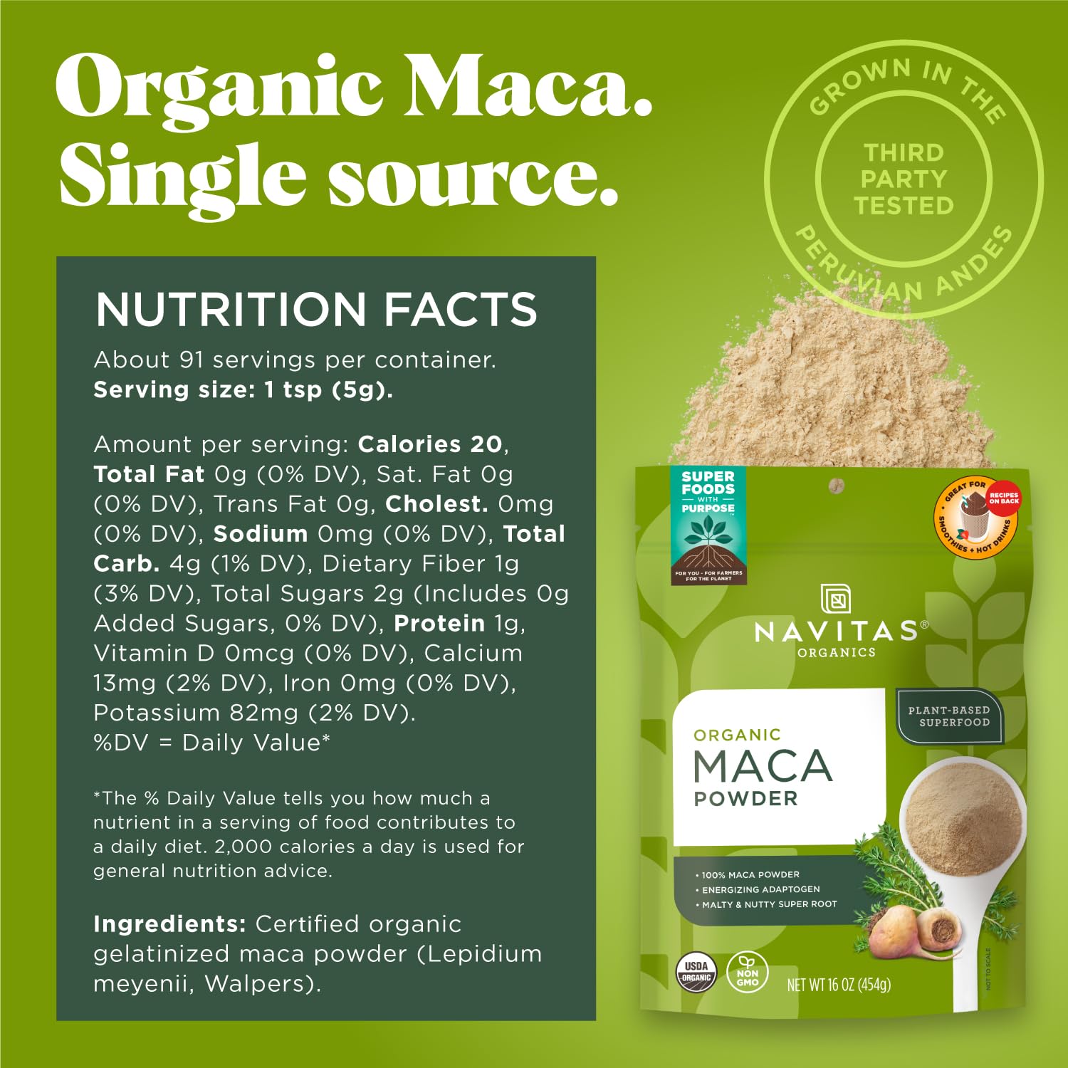 Navitas Organics Maca, cucharita para medir, ideal para batidos