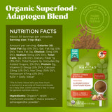 Navitas Organics mezcla adaptógenos en batido en proceso para despertar la energía diaria.