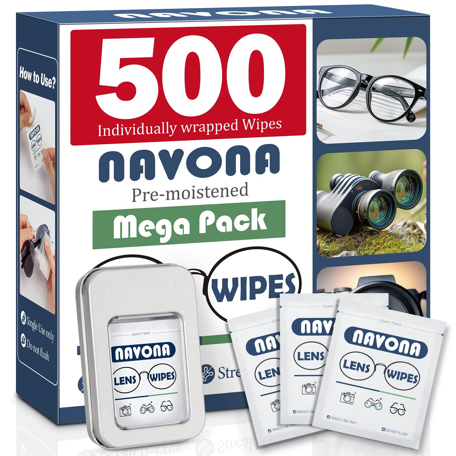 Navona: toallitas prehumedecidas para anteojos brindando limpieza rápida